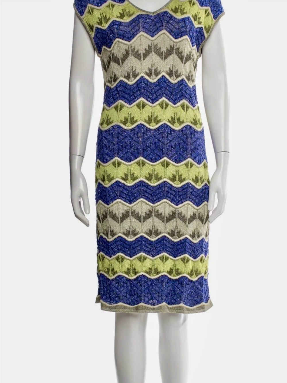 M by Missoni Blue & Green Zigzag Knit Dress Sz M